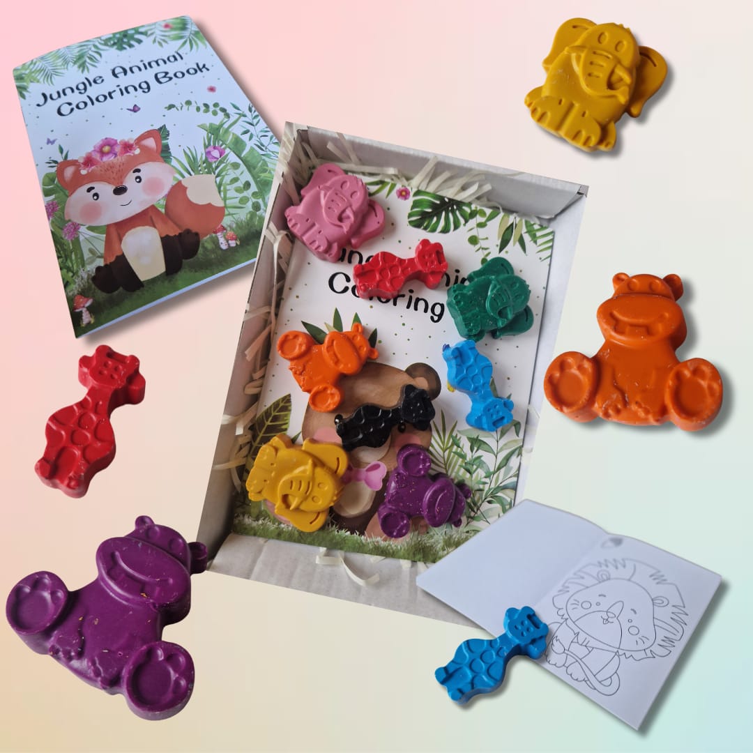 Jungle Kleurboek & Dierenvormige Waskrijtjes